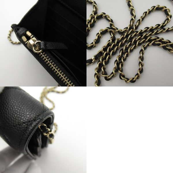 2106800460438 10c Chanel Chain Wallet Shoulder Bag Caviar Skin Black