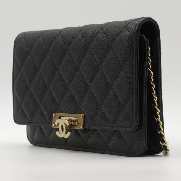 2106800460438 3 Chanel Chain Wallet Shoulder Bag Caviar Skin Black