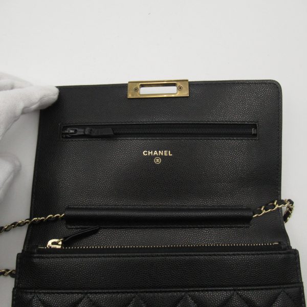 2106800460438 9 Chanel Chain Wallet Shoulder Bag Caviar Skin Black