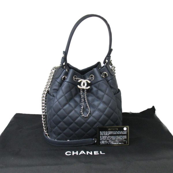 2111900171399 08 Chanel Drawstring 2way Chain Shoulder Bag Caviar Skin Navy