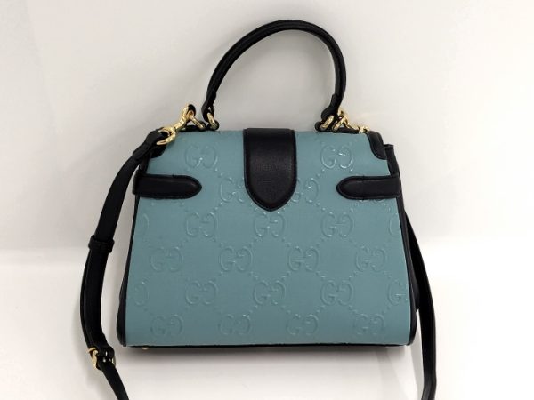 3 Gucci GG Top Handle Wonka Shoulder Bag Calfskin Leather Blue