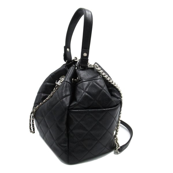 3 Chanel 2way Drawstring Shoulder Bag Caviar Skin Black