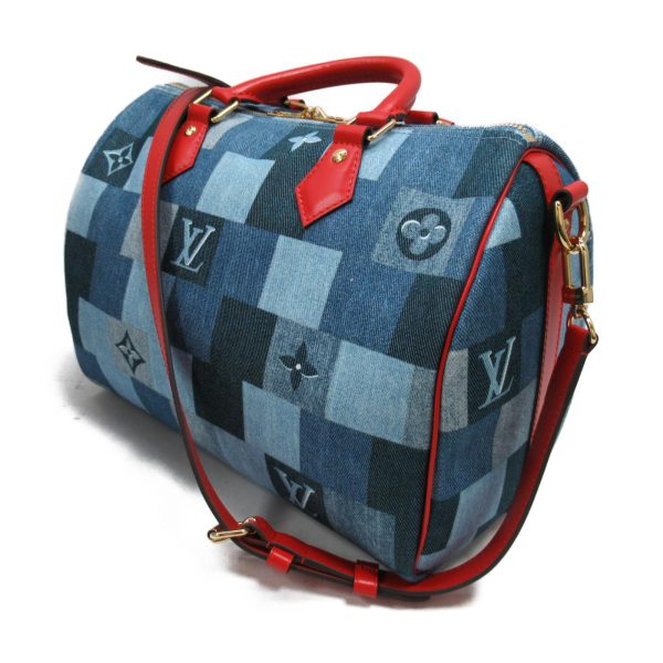 3 Louis Vuitton Speedy Bandouliere 30 Boston Bag Denim Monogram Blue
