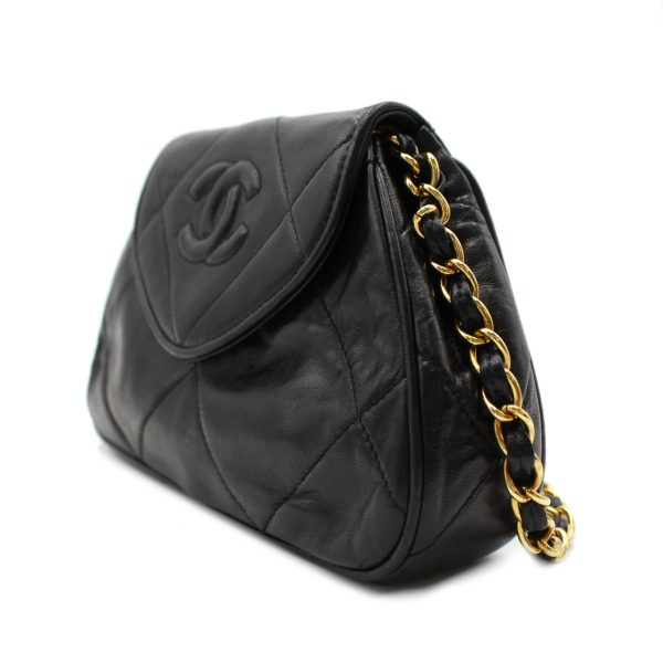 3 Chanel Chain Shoulder Bag Leather Black