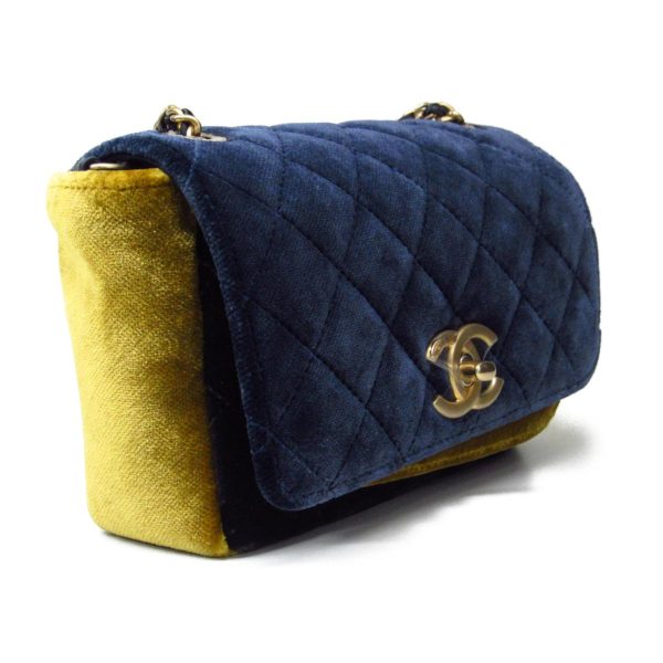 3 Chanel Matelasse 2way Shoulder Bag Camellia Velvet Yellow