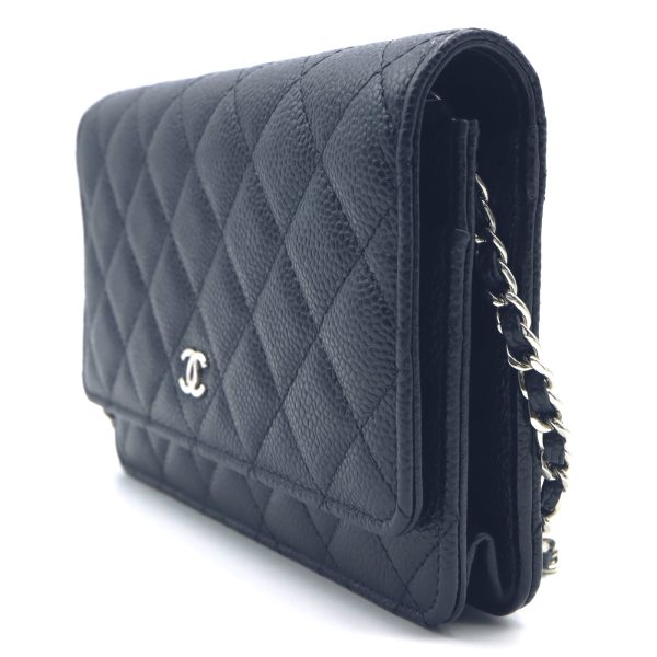 3 Chanel Matelasse Chain Wallet Shoulder Bag Caviar Skin Black