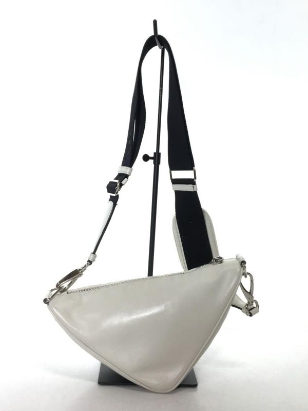 3 Prada Embossed Logo Triangle Leather Shoulder Bag White