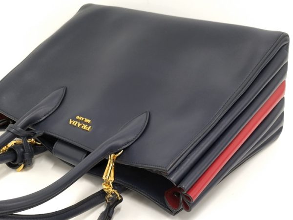 3 Prada Bibliotheque 2way Shoulder Bag Leather Navy