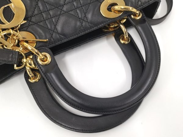 4 Christian Dior Lady Dior Gold Hardware Leather Black