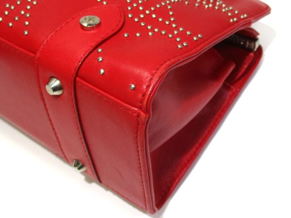 4 Christian Dior Cannage Studded Shoulder Bag Handbag Leather Red