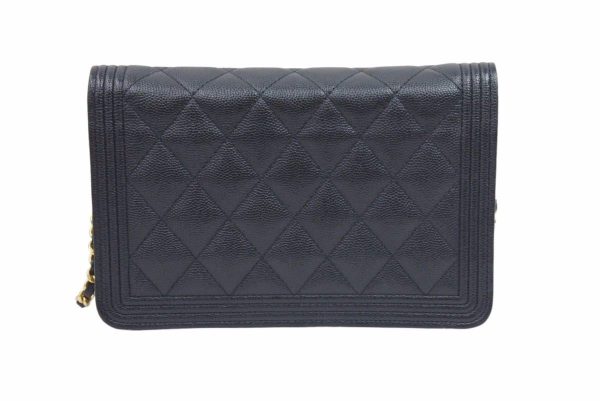 42152 2 Chanel Matelasse Chain Wallet Shoulder Bag Coco Mark Matte Caviar Skin