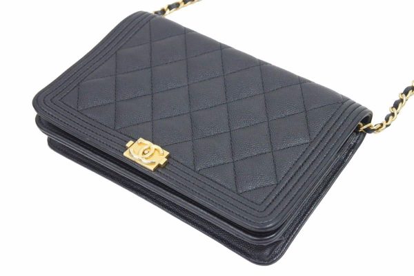 42152 3 Chanel Matelasse Chain Wallet Shoulder Bag Coco Mark Matte Caviar Skin