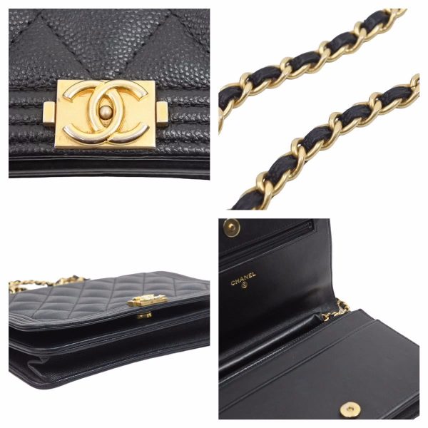 42152 5 Chanel Matelasse Chain Wallet Shoulder Bag Coco Mark Matte Caviar Skin