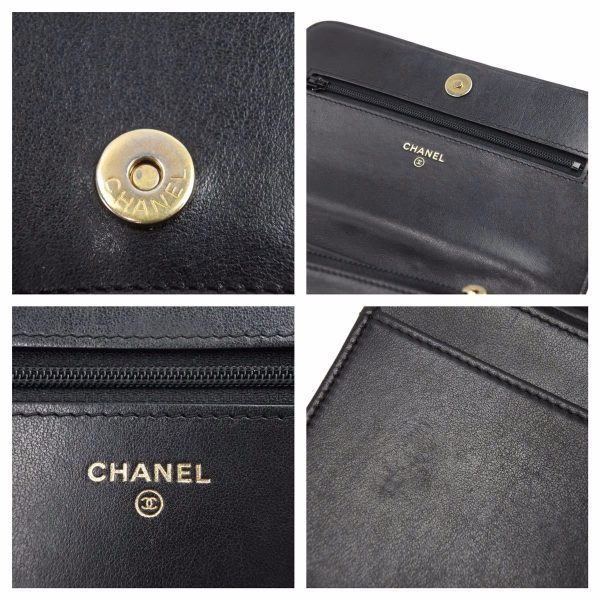 42152 6 Chanel Matelasse Chain Wallet Shoulder Bag Coco Mark Matte Caviar Skin