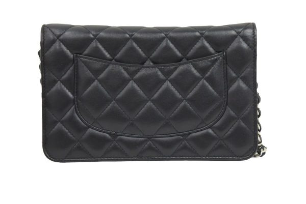 42447 3 Chanel Chain Wallet Shoulder Bag Black Lambskin Silver Hardware