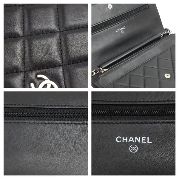 42447 6 Chanel Chain Wallet Shoulder Bag Black Lambskin Silver Hardware