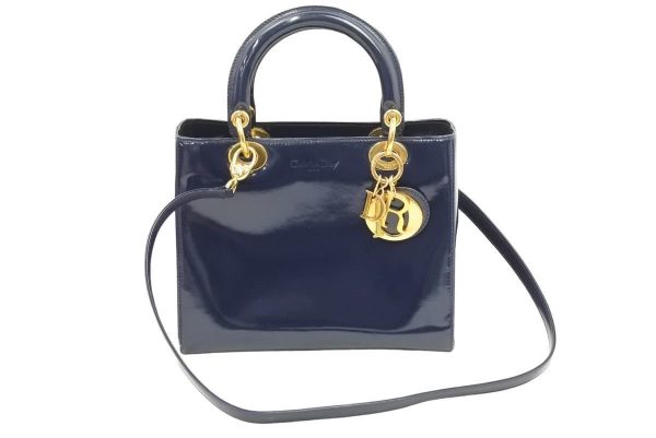 43520 1 Christian Dior Lady Dior Medium Shoulder Bag Navy