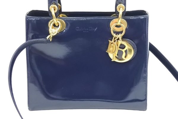 43520 2 Christian Dior Lady Dior Medium Shoulder Bag Navy