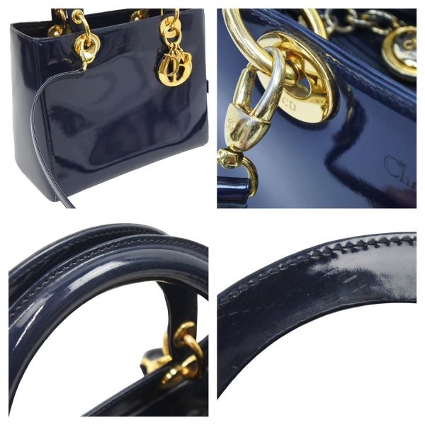 43520 4 Christian Dior Lady Dior Medium Shoulder Bag Navy