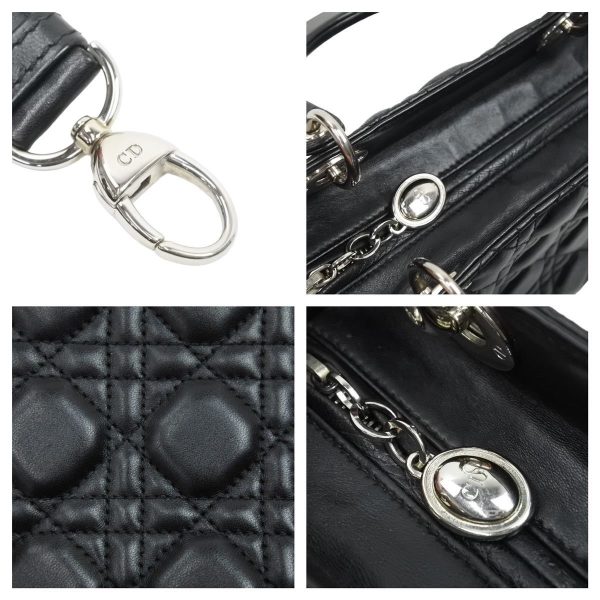 43714 7 Christian Dior Lady Dior Medium 2way Handbag Black Lambskin