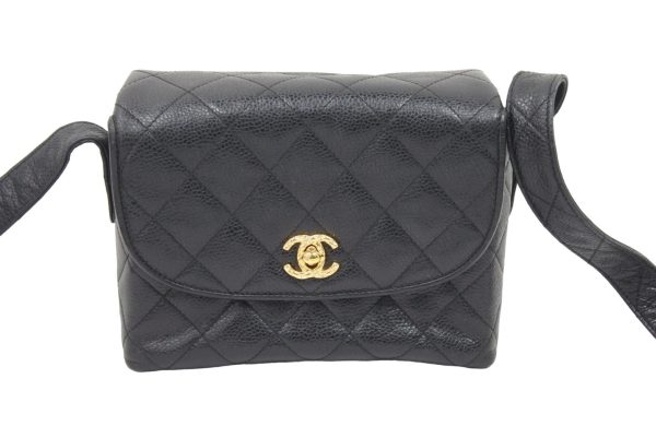 45423 d2 Chanel Vintage Shoulder Bag Caviar Skin Coco Mark Black Gold Hardware