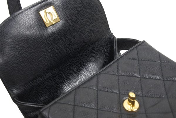 45423 d5 Chanel Vintage Shoulder Bag Caviar Skin Coco Mark Black Gold Hardware