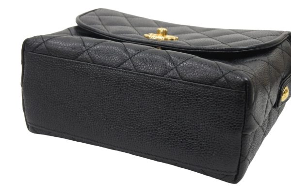 45423 d6 Chanel Vintage Shoulder Bag Caviar Skin Coco Mark Black Gold Hardware