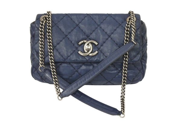 45917 10 Chanel Ultra Stitch Chain Shoulder Bag Vintage Silver Calfskin Blue