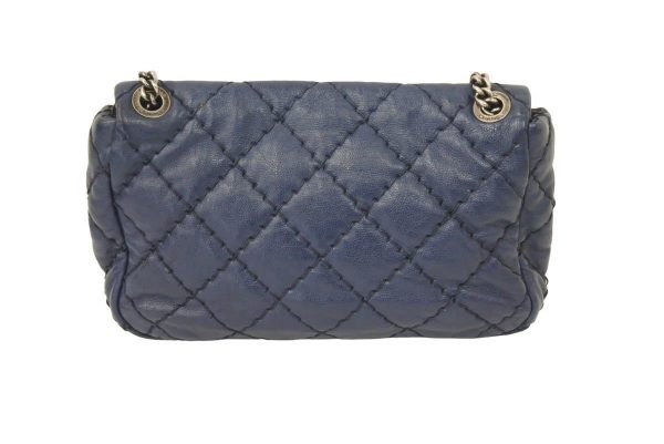 45917 11 Chanel Ultra Stitch Chain Shoulder Bag Vintage Silver Calfskin Blue