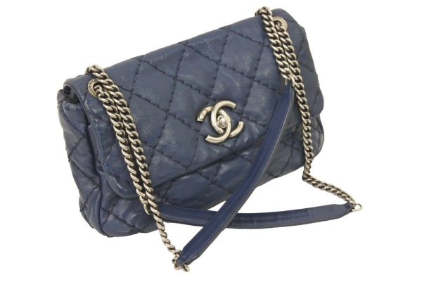 45917 12 Chanel Ultra Stitch Chain Shoulder Bag Vintage Silver Calfskin Blue