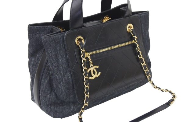 46336 3 Chanel Chain Handbag 2way Bag Leather Denim Gold Hardware