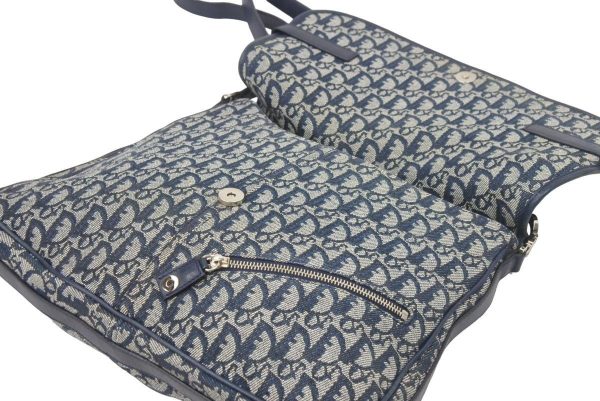 47306 7 Christian Dior Shoulder Bag Trotter Pattern CD Logo Canvas Navy Silver Hardware