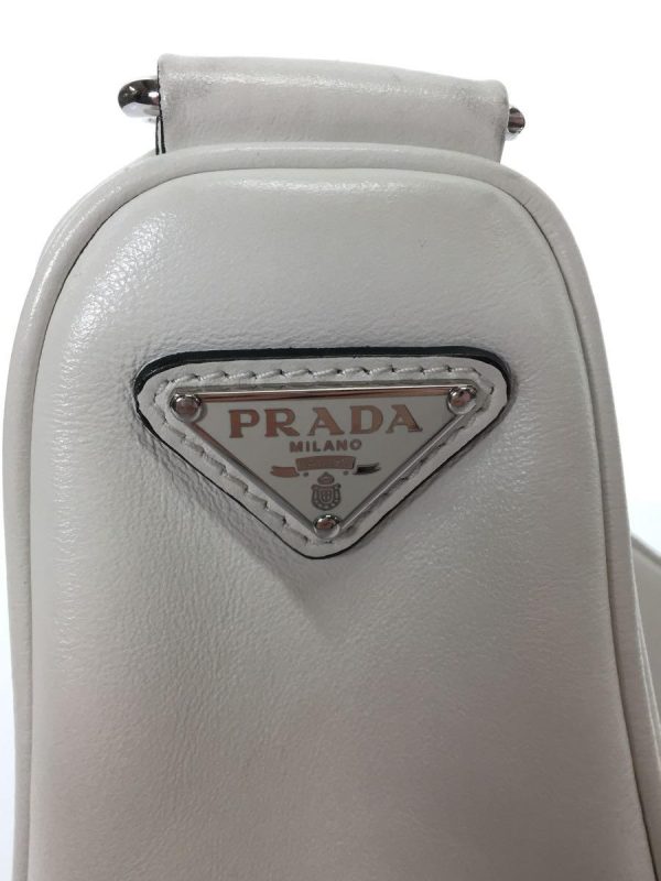 5 Prada Embossed Logo Triangle Leather Shoulder Bag White