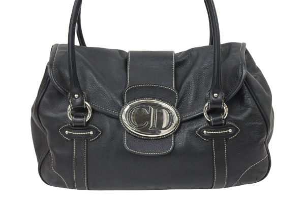 50479 d2 Christian Dior Handbag Leather Black Silver Hardware