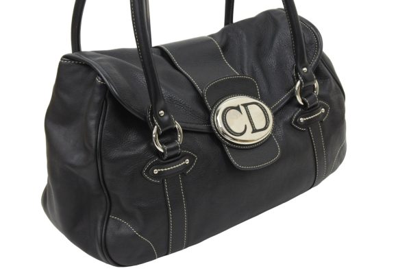 50479 d4 Christian Dior Handbag Leather Black Silver Hardware