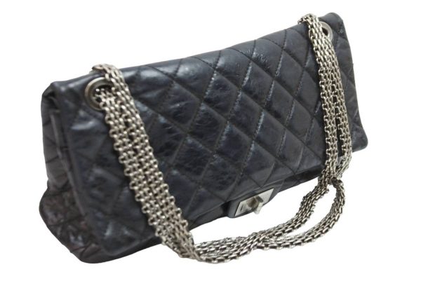 52357 3 Chanel Chain Shoulder Bag Black Leather Silver Hardware Handbag