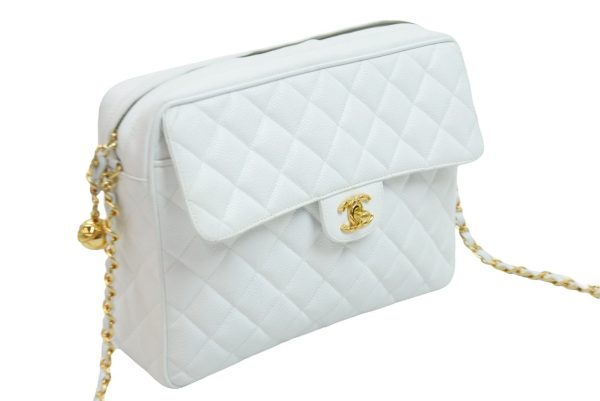 52363 d4 Chanel Chain Shoulder Bag Caviar Skin White Gold