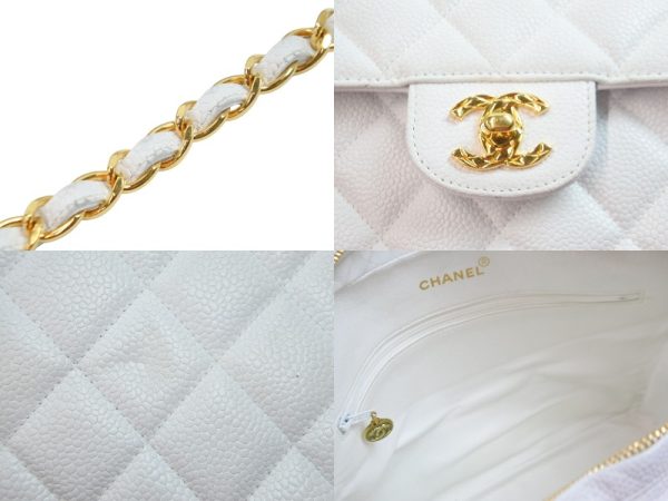 52363 d8 Chanel Chain Shoulder Bag Caviar Skin White Gold