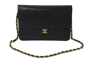 55634 d1 Chanel Chain Leather Shoulder Bag Coco Mark Black