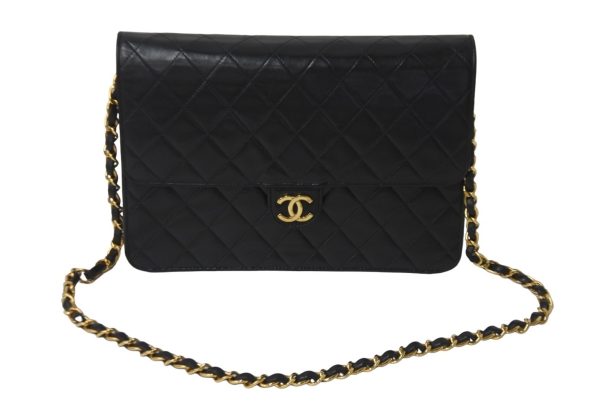 55634 d1 Chanel Shoulder Bag Matelasse Half Flap Coco Mark Black Gold Hardware