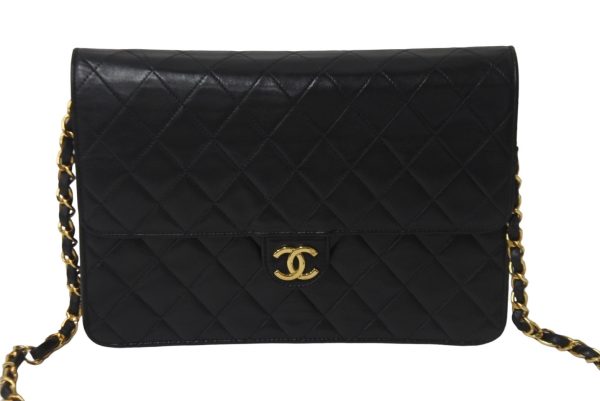 55634 d2 Chanel Shoulder Bag Matelasse Half Flap Coco Mark Black Gold Hardware