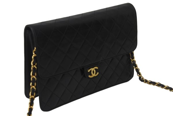 55634 d4 Chanel Shoulder Bag Matelasse Half Flap Coco Mark Black Gold Hardware