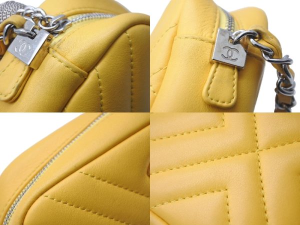 55646 d4 Chanel Leather Chain Shoulder Bag Tassel Yellow Coco Mark Silver Hardware