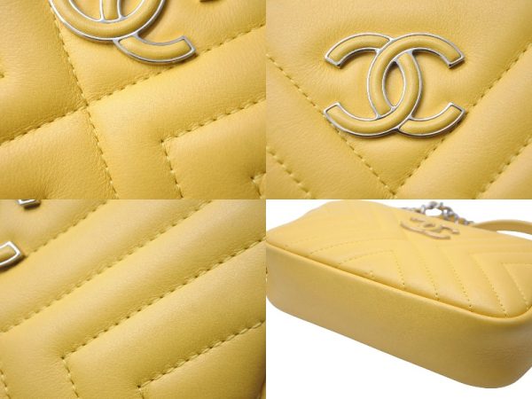 55646 d5 Chanel Leather Chain Shoulder Bag Tassel Yellow Coco Mark Silver Hardware