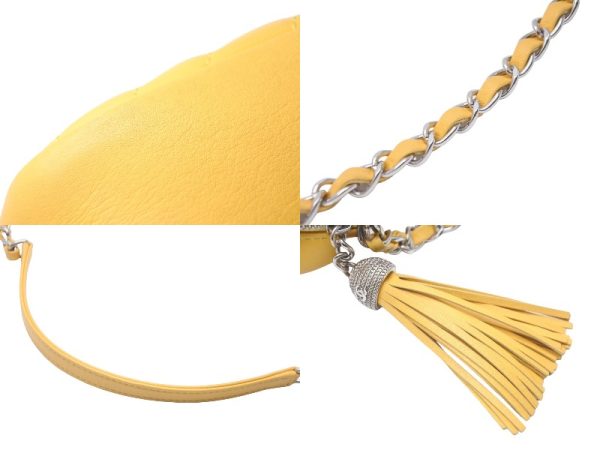 55646 d7 Chanel Leather Chain Shoulder Bag Tassel Yellow Coco Mark Silver Hardware