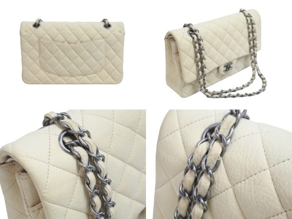 55803 d2 Chanel W Flap Matelasse Shoulder Bag Beige Soft Caviar Silver Hardware