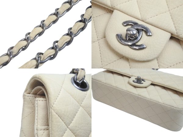 55803 d3 Chanel W Flap Matelasse Shoulder Bag Beige Soft Caviar Silver Hardware