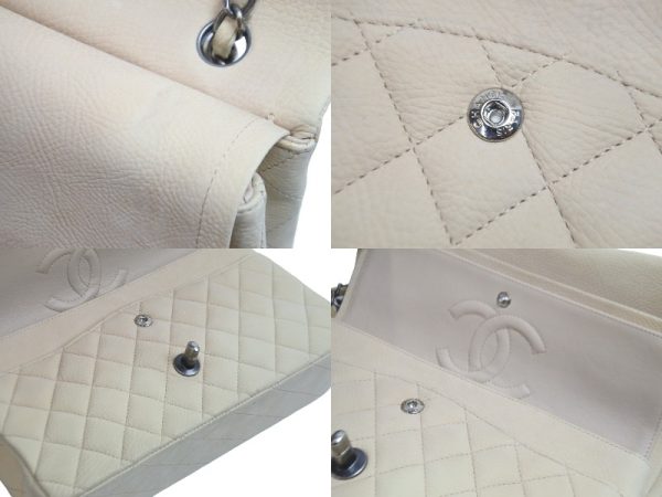 55803 d8 Chanel W Flap Matelasse Shoulder Bag Beige Soft Caviar Silver Hardware