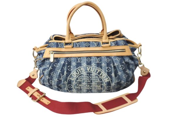 56641 d1 Louis Vuitton Monogram Denim Cavalier GM 2way Shoulder Bag Blue Gold Hardware