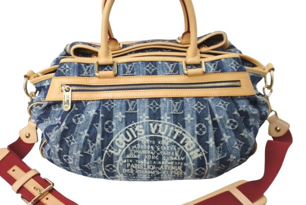 56641 d2 Louis Vuitton Monogram Denim Cavalier GM 2way Shoulder Bag Blue Gold Hardware